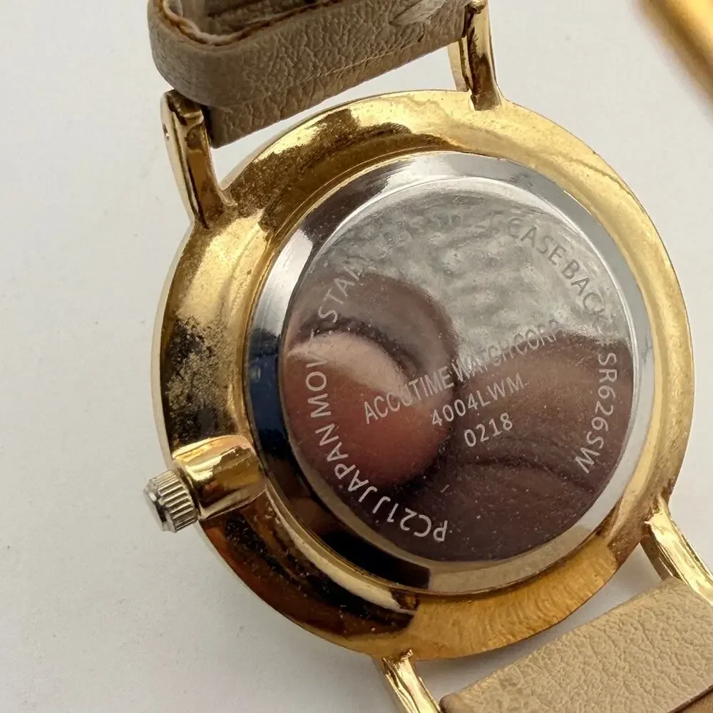 Elegant Accutime Gold-Tone Tan Leather Band Women's Watch Working